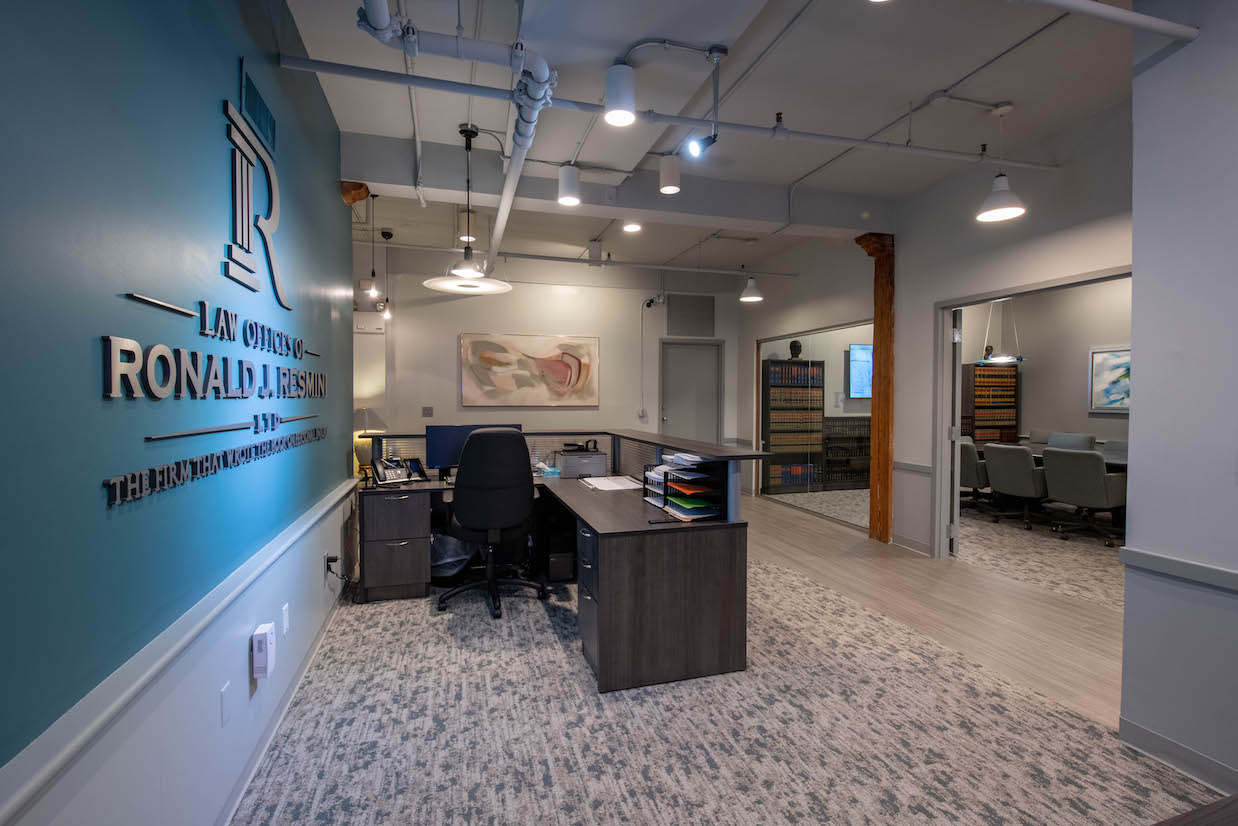 photo of reception area, from behind at the law offices of ronald j. resmini